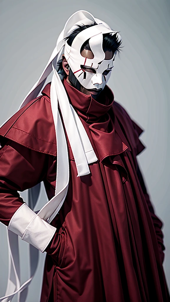 Vincent Law, burgundy cloak,  bandages, mask