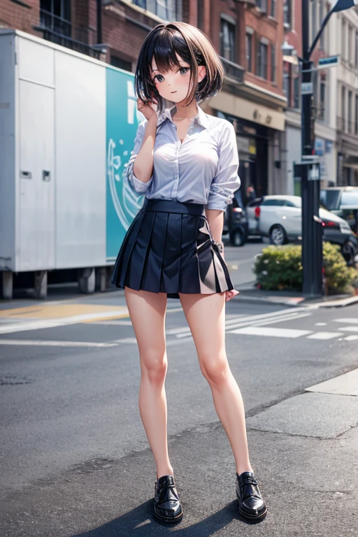 Girl with short skirt in poses
