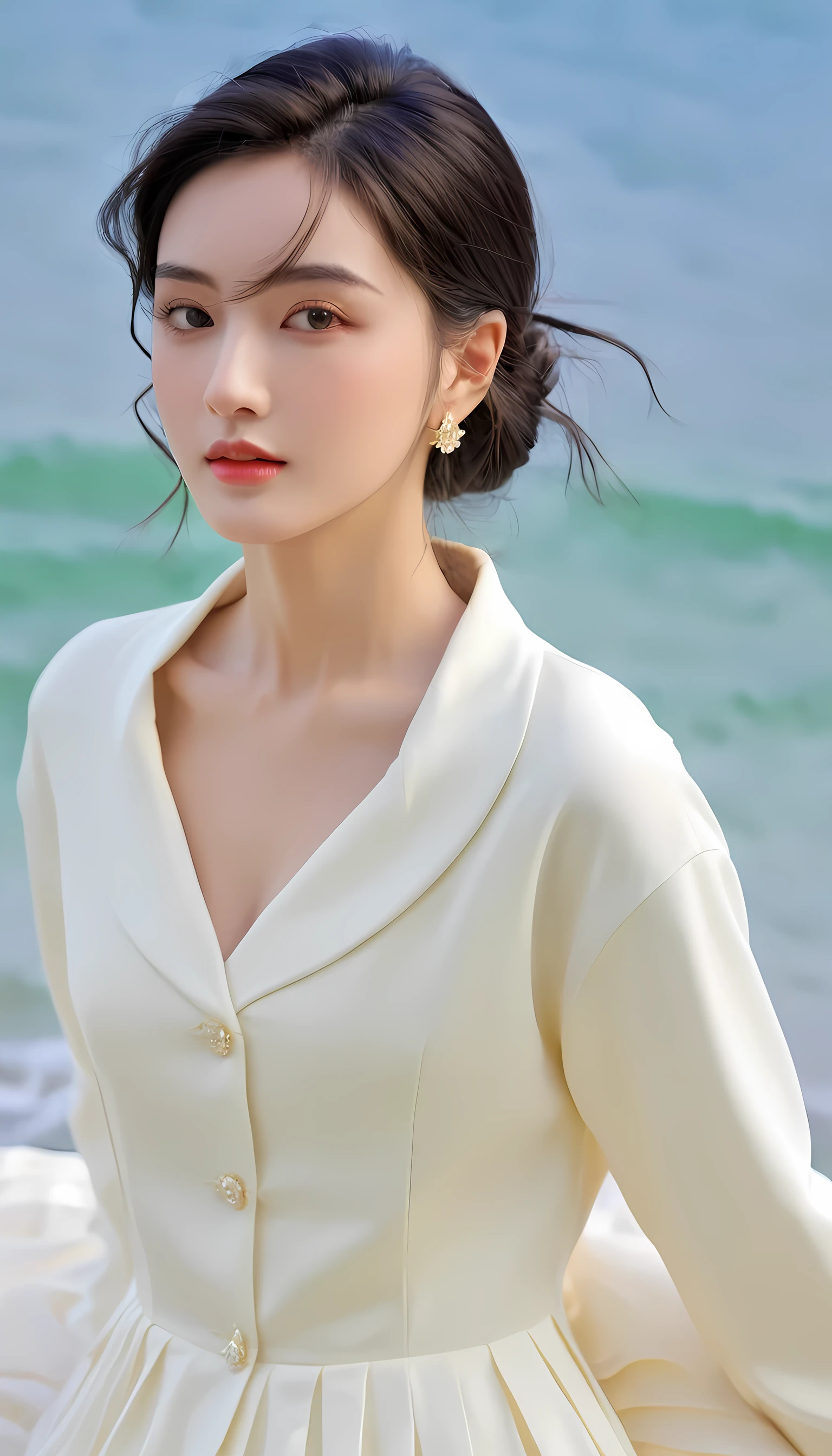 ((masterpiece, best quality)), (1 Girl), (Solitary), (Women's Focus), night (Chainsaw Man),(Very detailed face, Real images, Realistic white skin, Realistic body, Intricate details), Upper Body, Focus on the face, Black hair tied up, Long hair, Intimidating appearance, Black strap skirt, shirt, Neck strap, Small Breasts