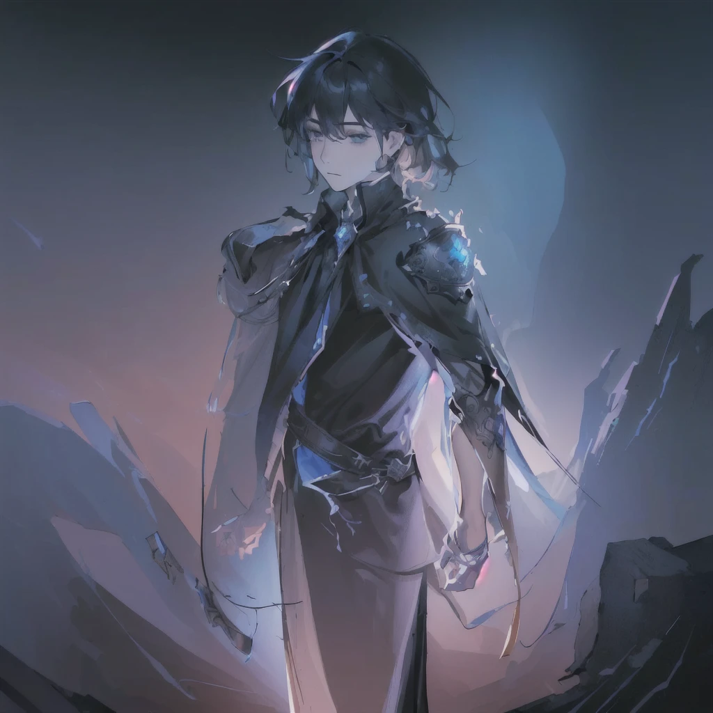 masterpiece, best quality, (extremely detailed CG unity 8k wallpaper), (best quality), (best illustration), (best shadow), absurdres, beautiful detailed, art by PeterMohrBacher, sketch, Line Art, a boy with cape, Mage, Fantasy world