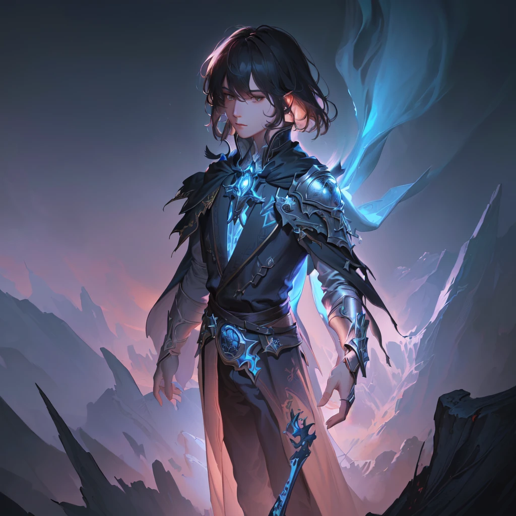 masterpiece, best quality, (extremely detailed CG unity 8k wallpaper), (best quality), (best illustration), (best shadow), absurdres, beautiful detailed, art by PeterMohrBacher, sketch, Line Art, a boy with cape, Mage, Fantasy world