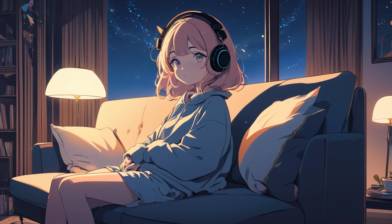 portrait、512、lofi、Girl with headphones 、night、Pastel colors、Painting, lots of stars and moon, super big breast,pank rock,portrait、512、lofi、Girl with bike、City view outside the window、night、Pastel colors、Painting, lots of stars and moon, super big breast,Riding a motorcycle and going for a run.