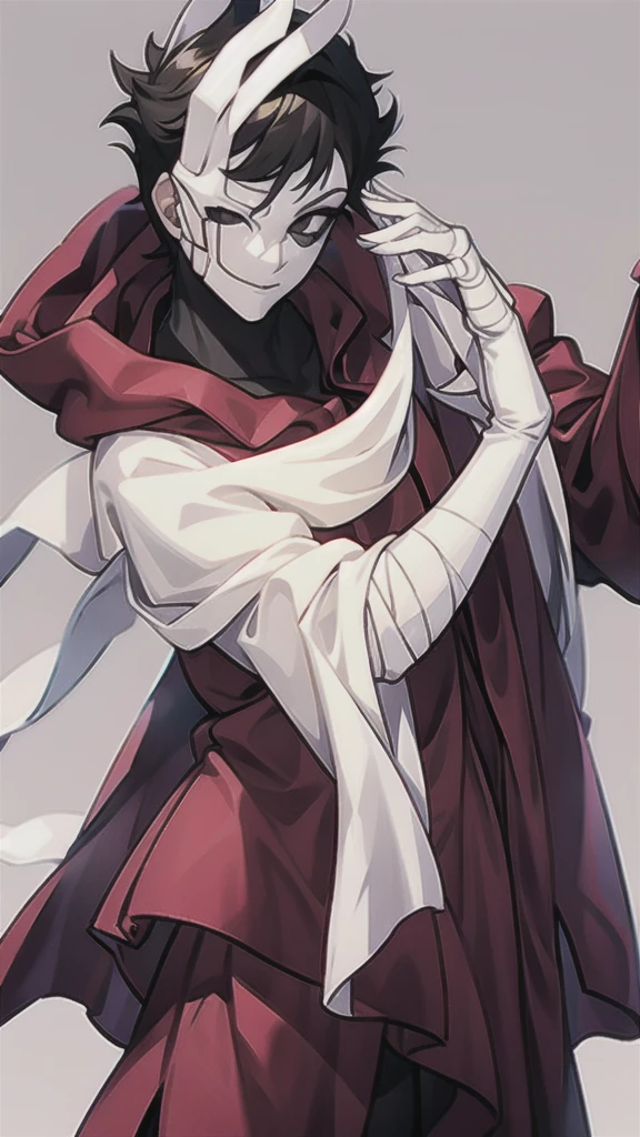 Vincent Law, burgundy cloak,  bandages, mask