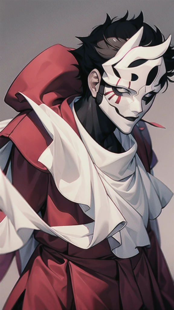 Vincent Law, burgundy cloak, bandages, mask