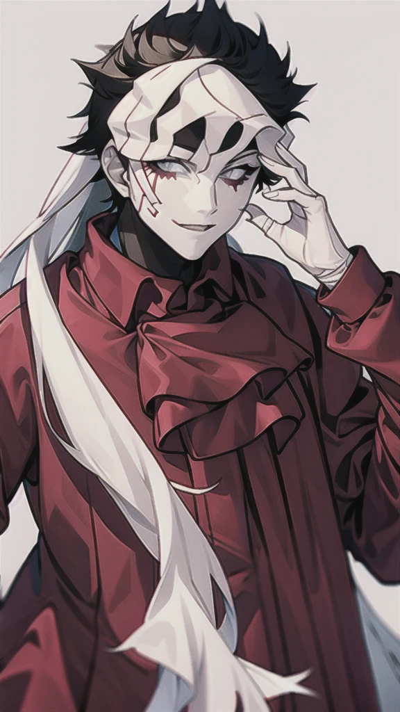 Vincent Law, burgundy cloak, bandages, mask