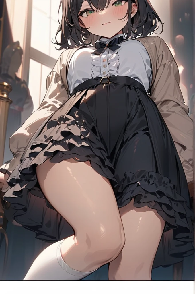 photorealism、highest quality、超A high resolution、picture、extraordinary beautiful girl、expensivelights of cheek luster、可愛くてbeautiful顔の詳細、(Pueros face_V1:0.008)、beautiful bangs、Radiant, fair, glowing skin、bangs between eyes、艶のあるbeautiful髪、silky highner hair、expensive-definition eyes、beautiful, Bright and clear, Big eyes、eyeliner、double eyelid、Looks like a whole body、(((Toothless smile with closed mouth)))、small shiny necklace and earrings, glossy lips: 1.4, (shy laugh)、Kamimei、(white shirt)、((dark blue pleated skirt))、((pink lace panties))、((open your knees))、((open your legs))、((disheveled clothes))、((dressing))、Keep your hands on the ground、exposed panties、plump nipples、neat girl,expensive 、dark brown hair、bangs flowing diagonally, long wavy hair, blue eyes, medium chest size, (sit on the stairs)