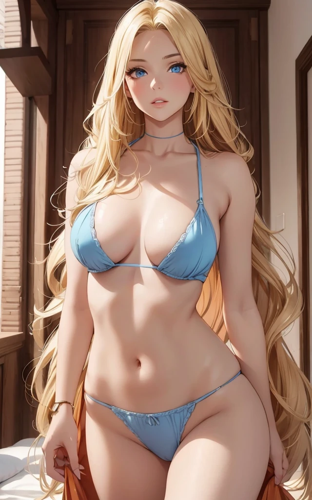 a beauty girl, blonde, blue eyes, stunning proportions