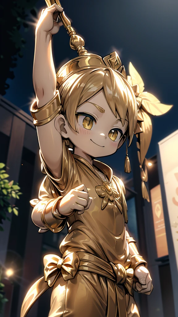 一个男孩的Gold statue旁边停着一只燕子。王子的Gold statue,Prince style,Prince costume,Court dress,Gold statue,男孩的Gold statue,cute boy,femboy,带着黄金冠冕的Gold statue,脚边停着一只燕子的Gold statue,Golden Boy Statue,Gold statue,Cute boy,British style,西式Men's dress,Men's dress,Victorian style,crown,crown,Golden Boy Sculpture,Golden Boy Statue,Gold statue,佩剑的Gold statue,腰带上挂着配剑的Gold statue,Cute boy,The sword hangs on the waist,A sword hangs from his waist,Hand on the sword at the waist,shota,Cute boy,Cute boy,Moe,Giant golden statue,Giant golden statue,Outdoor Background,Smiling statue,Close-up above the waist镜头,Upper body close-up,Close-up above the waist