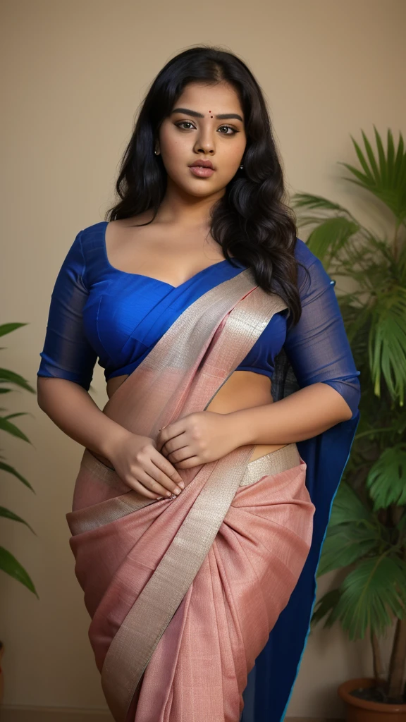 Plus size girl in saree.