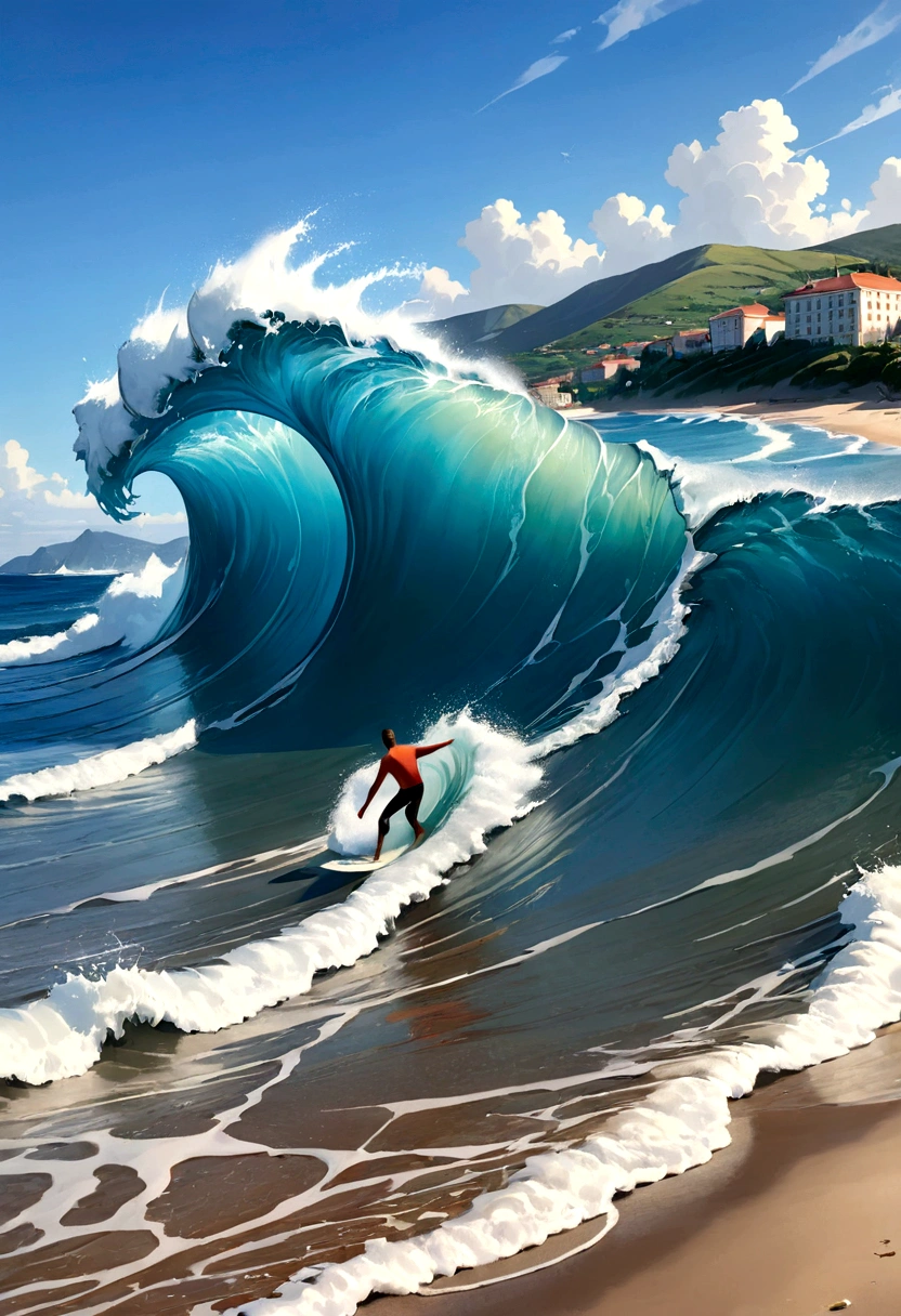 catches a wave by the ocean