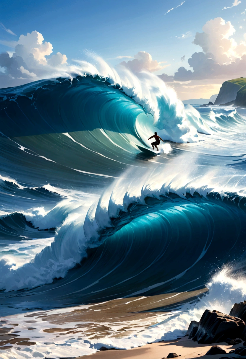 catches a wave by the ocean
