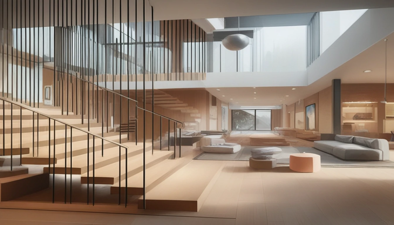Modern and Luxurious Architectural Design
The architectural project below is an outstanding example of the combination of modern design and sophistication in living spaces. The project offers an expansive living space, natural light, and minimalist yet impressive interior details.
Key Features
1. Open Space: Designed with high ceilings and large glass walls, the space is always filled with natural light.
2. Prominent Staircase: The staircase is modernly designed with LED lights under the steps, creating a highlight for the space.
3. Elegant Wood Use: The combination of wood and metal materials creates a cozy and luxurious look.
4. Minimalist Interior: The interior is arranged scientifically, simple yet fully convenient.