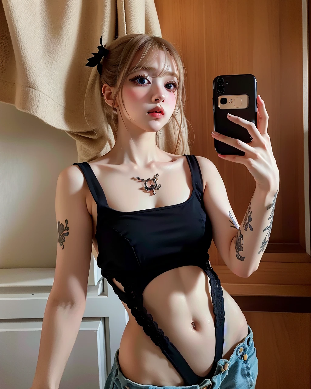 pale skin, big eyes and doll lips