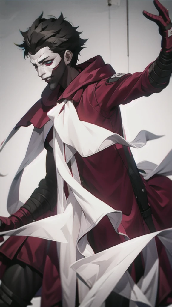 Vincent Law, burgundy cloak,  bandages, mask