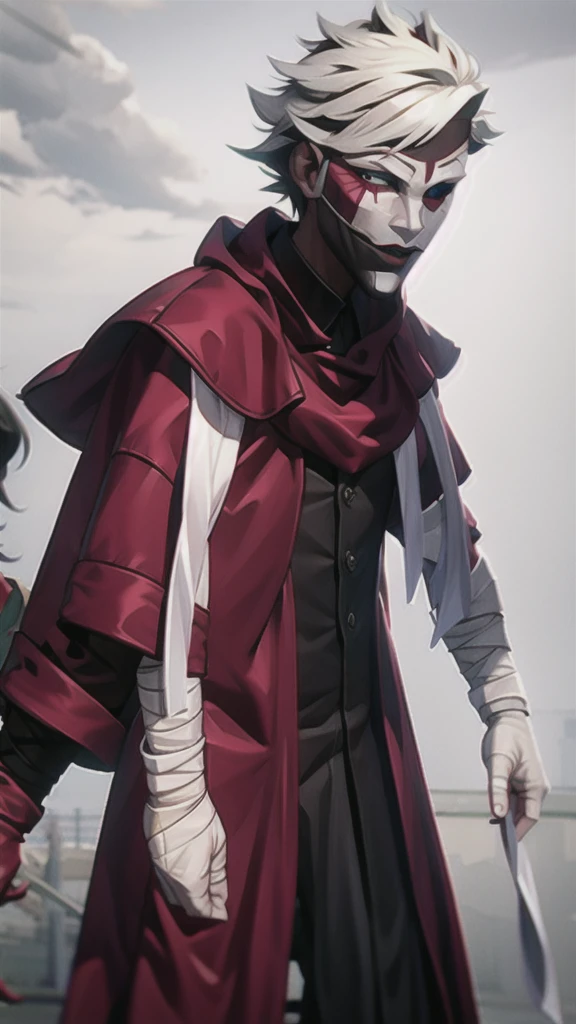 Vincent Law, burgundy cloak,  bandages, mask