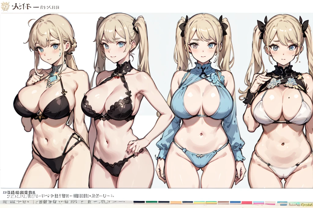 big ass,pussy,sexy,Urban popular colors,(character design sheet,facefront,backfacing,Lateral face,Same character),The background is simple,pigtails,big nipple,,Thick eyebrows,big breasts thin waist,Beautiful blonde,(nmasterpiece),((HighestQuali)),(Super detailed),Giant Breast Girl,(beautifuleyes)),beautiful details eyes,Clean and meticulous face,Five fingers,Textile shades,anatomy perfect,