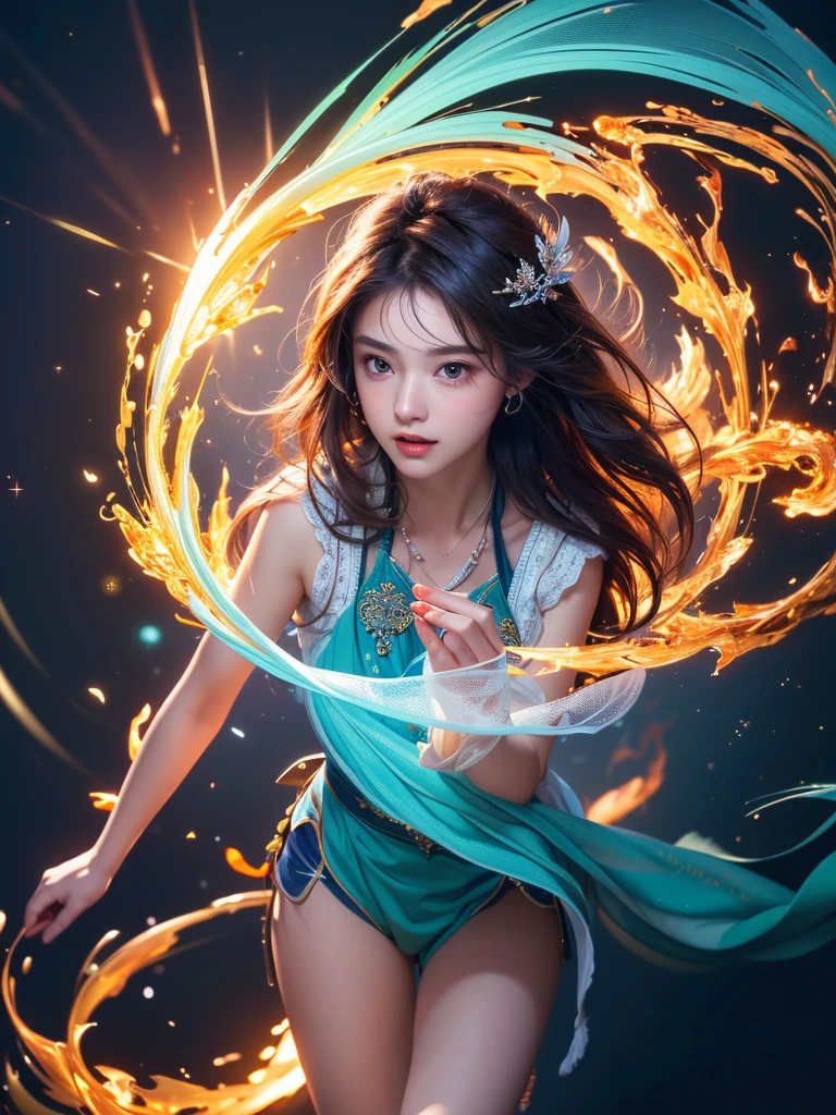 masterpiece, best quality, Extremely detailed CG unity 8k wallpaper,, , #1: Elegant Straight Long Blonde Hair, (Mckenna Grace), (flat chest,thigh,dark skin,), (Silver blue) Golden (Shiny ballet skirt,Long rabbit ear headdress, , bow tie, No, Visible genitals), ((Open your legs)),(from above), (blush), Oily skin, (Charming smile), (wonderland), Pretty Face, Key Art, The award-winning, Intricate detail realism hdr, go through (Nguyen Gia Hoa Artgerm and Range Murata), Photorealism, Surreal主义, Surreal, Dramatic lighting, Strong shadows, beautiful scenery, Depth of Field,full-body shot