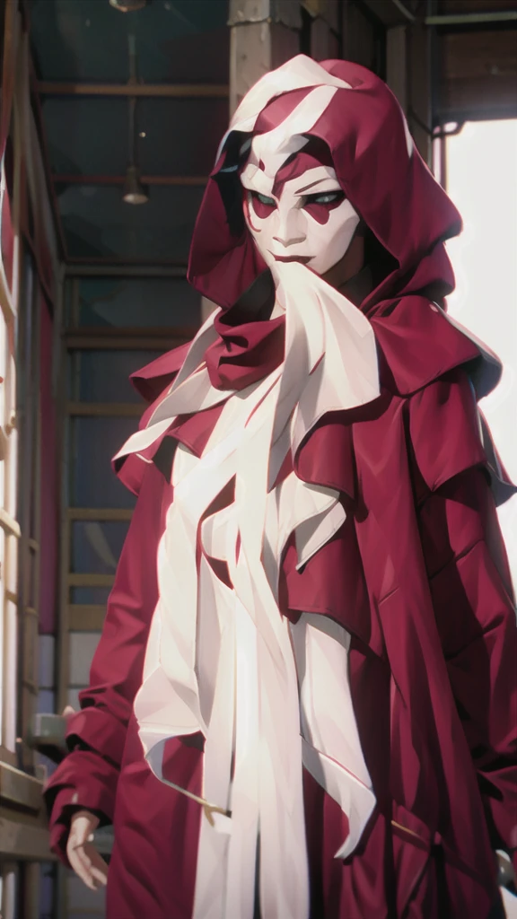 Vincent Law, burgundy cloak,  bandages, mask