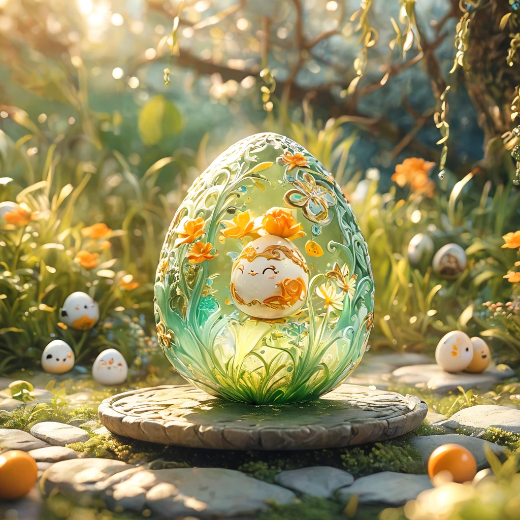 best quality, very good, 16K, ridiculous, Extremely detailed, charming(((Egg:1.3)))，Made of translucent jade, Background grassland（（A masterpiece full of fantasy elements）））， （（best quality））， （（Intricate details））（8K）