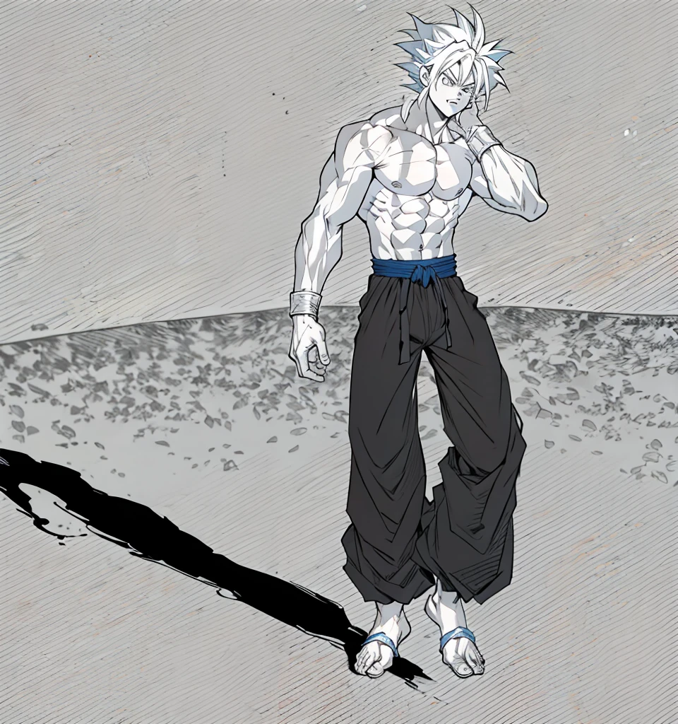 goku, posing, with kung fu pants, manga style