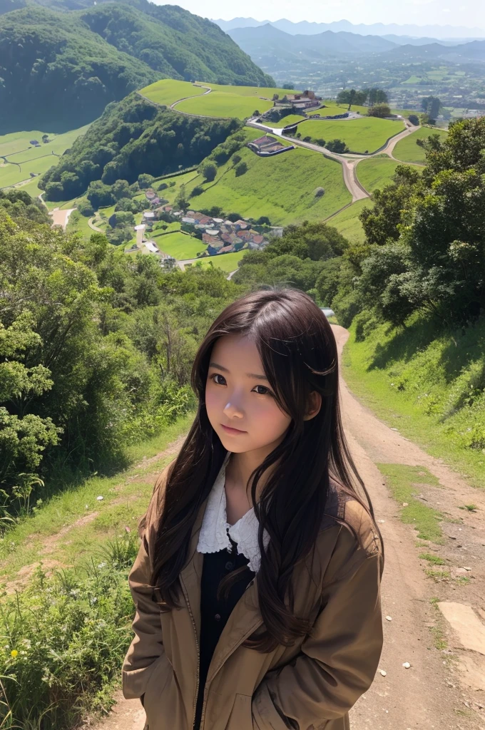 Scene of a girl on a hill