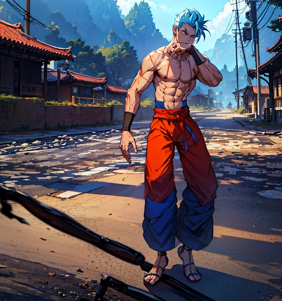 goku, posing, with kung fu pants, manga style