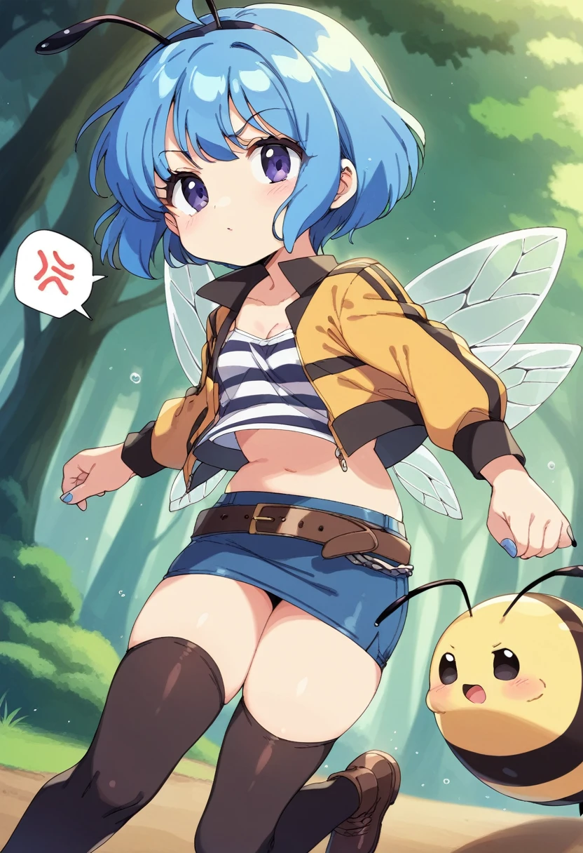score_9, score_7_up, score_6_up, 1girl, source_cartoon, source_anime,breathtalking Scenery,watercolor,smooth soft skin, natural skin,anime screencap,mjm,rating_questionable,vum,bfg
BREAK
1girl,(solo:1.2),(hornet girl:1.4), bee girl,(:1.3), (loli:1.3),6 yo, kawaii,baby face,small bre face,oily,(Phat ass:0.8)
BREAK
(black bob cut:1.3),yellow gradient hair,yellow dip-dye hair,(black lob hair:1.1),ahoge,highlight on eyes,(nail_polish:1.1), black eyes,beautiful eyes, detailed eyes, puffy eyes,
BREAK
(bee antennae:1.3), (PVC material Extremely small bee wings:1.1), (bee wings:1.1),symmetry bee wings, anger vein,anguish,(spoken squiggle:1.5),
BREAK
belt buckle,jacket, zip up, (pencil Skirt:1.1),(yellow striped black stockings:1.3),pierce,chain accessory,punk rock, croped shirt
BREAK
isometric,dutch angle,(deep forest,darkness:1.2),(running:1.3),dynamic running,dynamicangle,In a secluded setting, surrounded by a dense forest, the bog lay hidden like a secret gem, its misty surface whispering tales of ancient times,misty,deep forest,