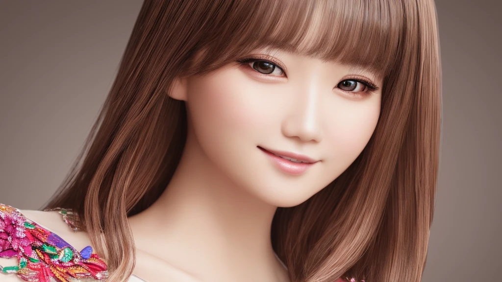 1 girl, (Wearing colorful stage costumes:1.2), Very beautiful Japanese idol portraits, Face close-up, (RAW Photos, highest quality), (Realistic, Realistic:1.4), (masterpiece), Very delicate and beautiful, Very detailed, 2k wallpaper, wonderful, finely, Very detailed CG Unity 8K wallpaper, Very detailed, High resolution, Soft Light, Beautiful detailed girl, Very detailed目と顔, Beautiful and sophisticated nose, Finely beautiful eyes, Cinema Lighting, (Simple light color background:1.3), (short hair), (Bob), Complete Anatomy, Slender body, Small breasts, smile