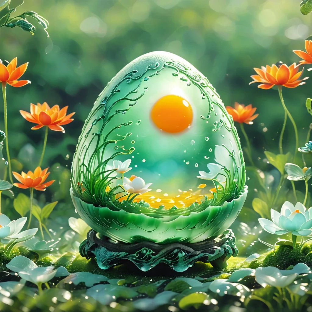 best quality, very good, 16K, ridiculous, Extremely detailed, charming(((Egg:1.3)))，Made of translucent boiling lava, Background grassland（（A masterpiece full of fantasy elements）））， （（best quality））， （（Intricate details））（8K）