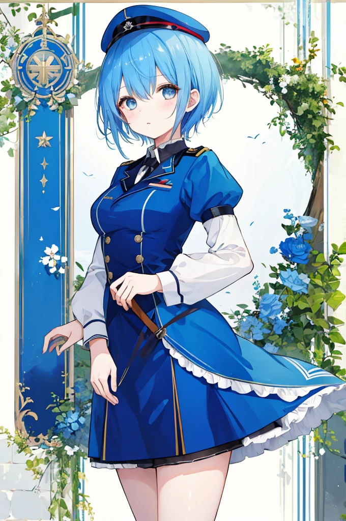 Girl、Blue hair short、German Officer Uniform