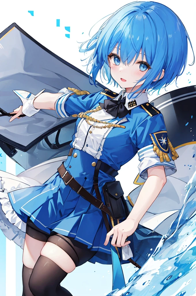 Girl、Blue hair short、German Officer Uniform