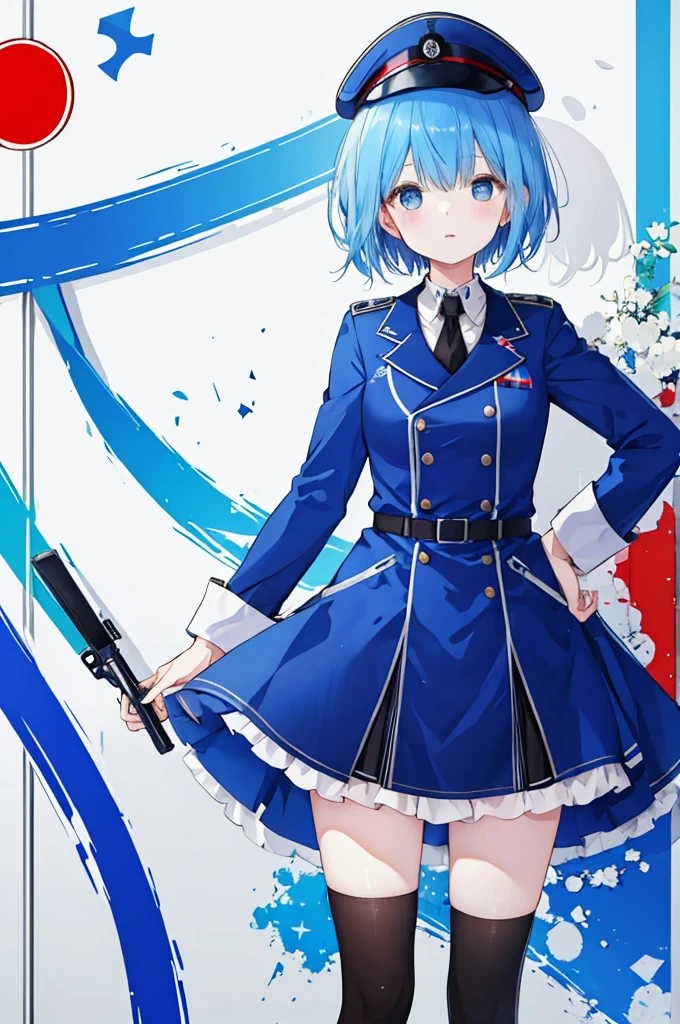 Girl、Blue hair short、German Officer Uniform