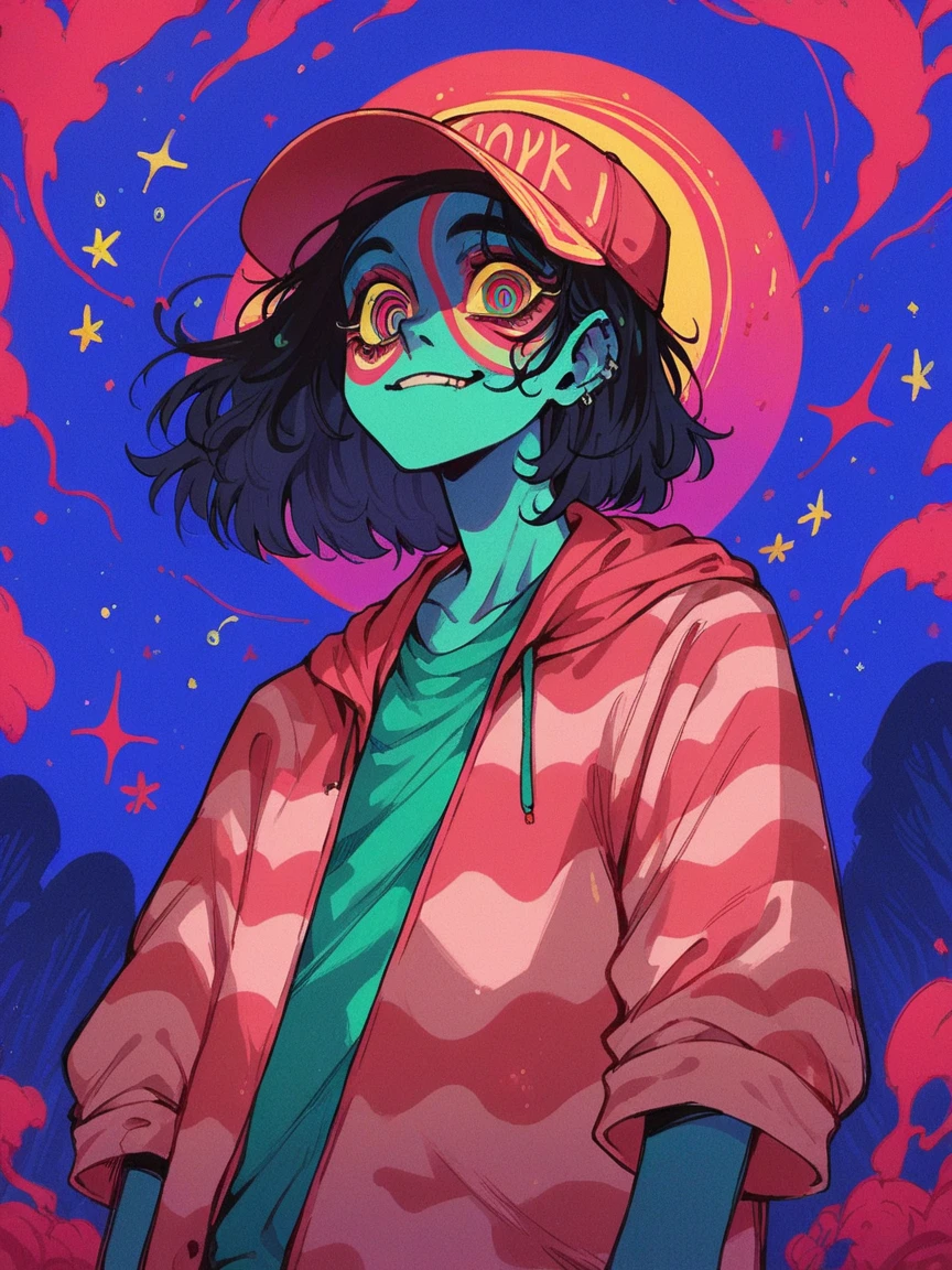score_9, score_8_up, score_7_up, score_6_up, score_5_up, score_4_up, f3nn3r, 1girl, colourful, pink, blue, black, red, trippy