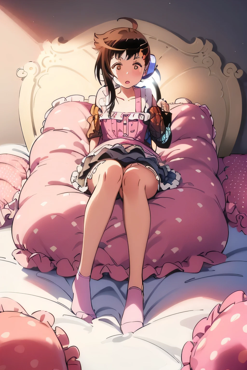 (best quality, masterpiece),mine , details), (Light and shadow oxtail , bed background, Cute girl posing on pillow ,Pillow,(piles of Pillow),Upholstered,((four poster bed)),Soft pillow quotation,Lots of Pillow,(Pillow),The love surrounding the protagonist,steam,Luxury Pillow),(luxury bed),(Gorgeous pattern pillow),luxurious pillow,(bedroom ),pillow humping,hump,open mouth,red eyes , kneeling,(Love around the protagonist),(Steaming hot),(pillow),Four poster bed,Canopy bed,Lots of pillow heads,princess bed , long hair , frilled pillow , ((pink polka dot pillow)) , big pillow ((onodera haru))