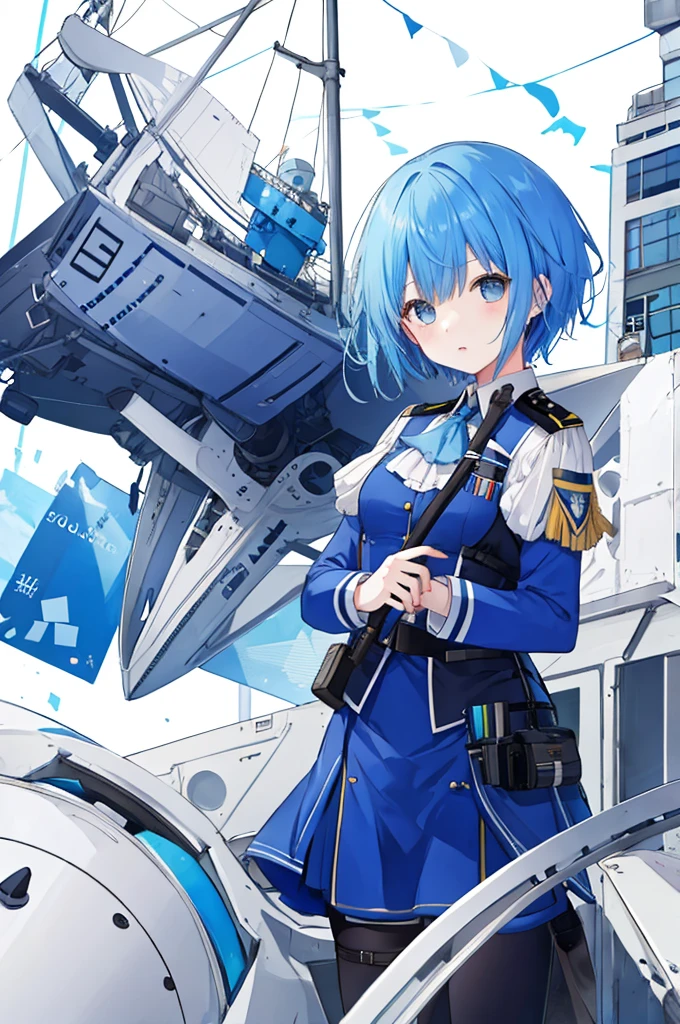Girl、Blue hair short、German Officer Uniform