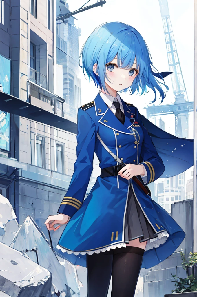 Girl、Blue hair short、German Officer Uniform