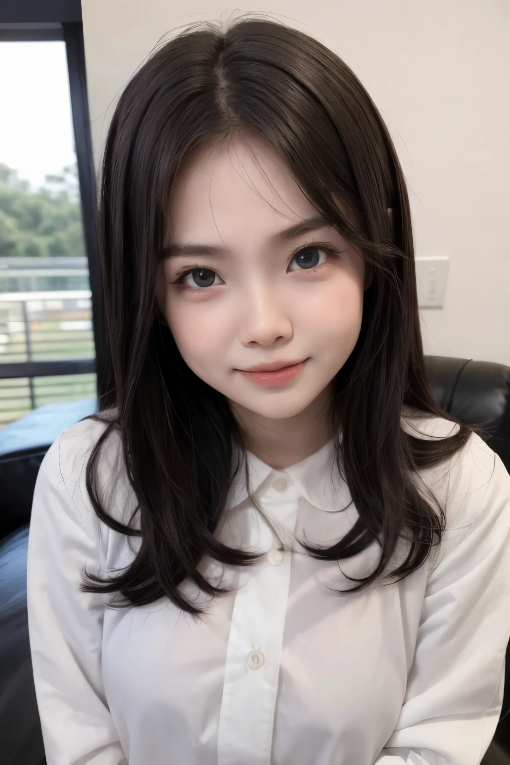 adorable, 1 girl, (face to face), , baby face, hf body portrait, (face details: 1), (eye details:1), ((big breasts)). wearing transparent transparency long shirt, .. Cute posed. proportional body. Ultra High Res. realistic: 1.4, UHD