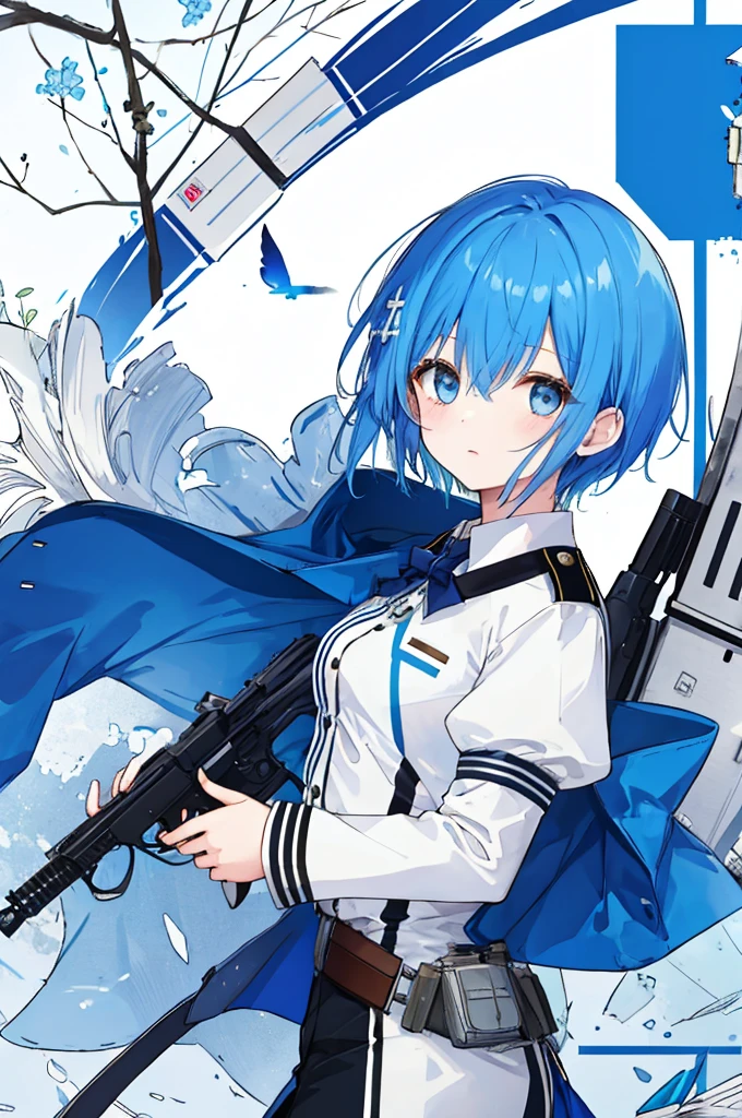 Girl、Blue hair short、German Officer Uniform,