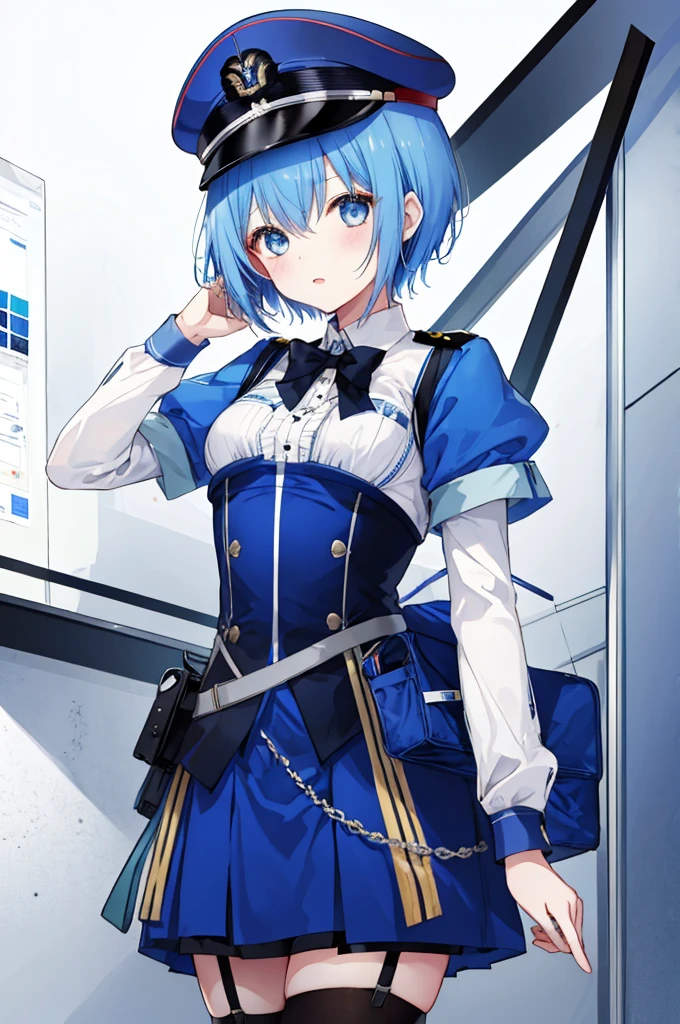 Girl、Blue hair short、German Officer Uniform,