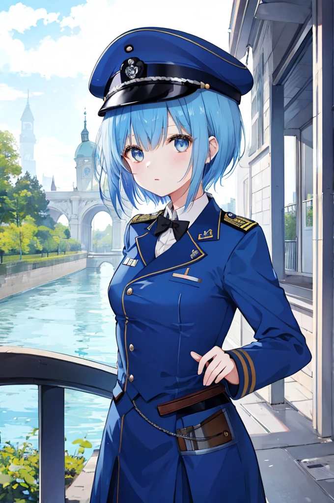 Girl、Blue hair short、German Officer Uniform,