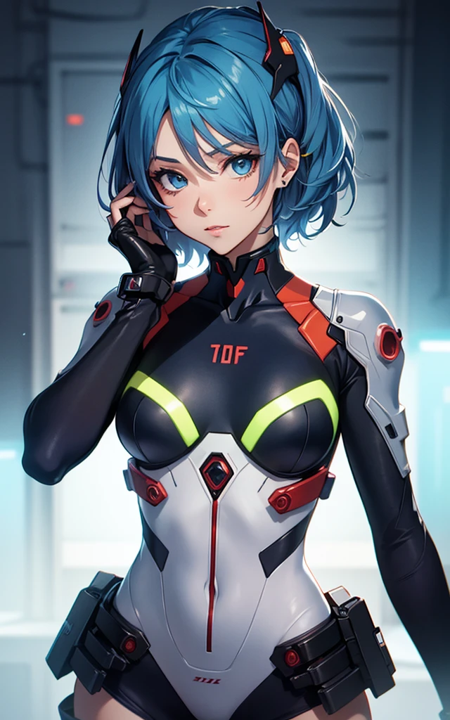 (((Adult Woman))), ((Best Quality)), ((masutepiece)), (Detailed: 1.4), (Absurd), Genesis evangelion neon style clothing, 2-piece clothing, bobhair, arm tatoo, cybernetic hands, pastel, Centered, scale to fit the dimensions, nffsw (High dynamic range),Ray tracing,NVIDIA RTX,Hyper-Resolution,, Anisotropy Filtering, Multilayer textures, accurate simulation of light and material interactions, Perfect proportions, Octane Render, Two-tone lighting, Wide aperture, Crysisnanosuit,Blue hair, Blue eyes