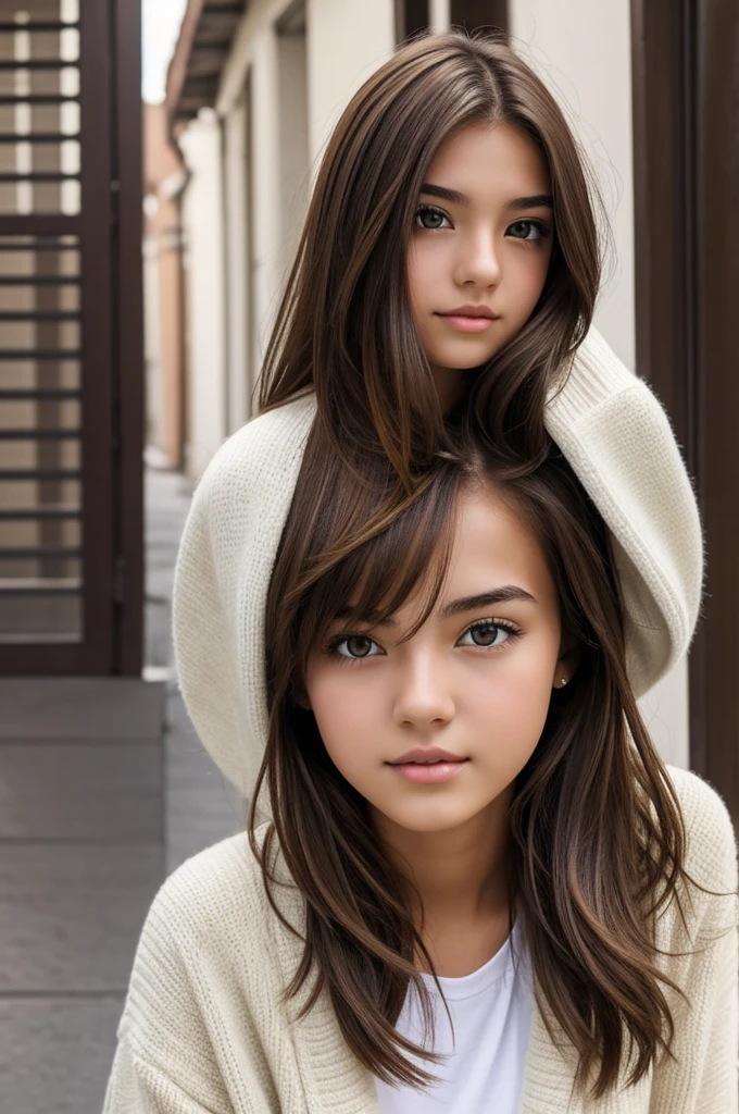 Create an 18 year old girl, with 1,65 meters high, Brown hair, White skin, dark brown eyes, with casual clothes