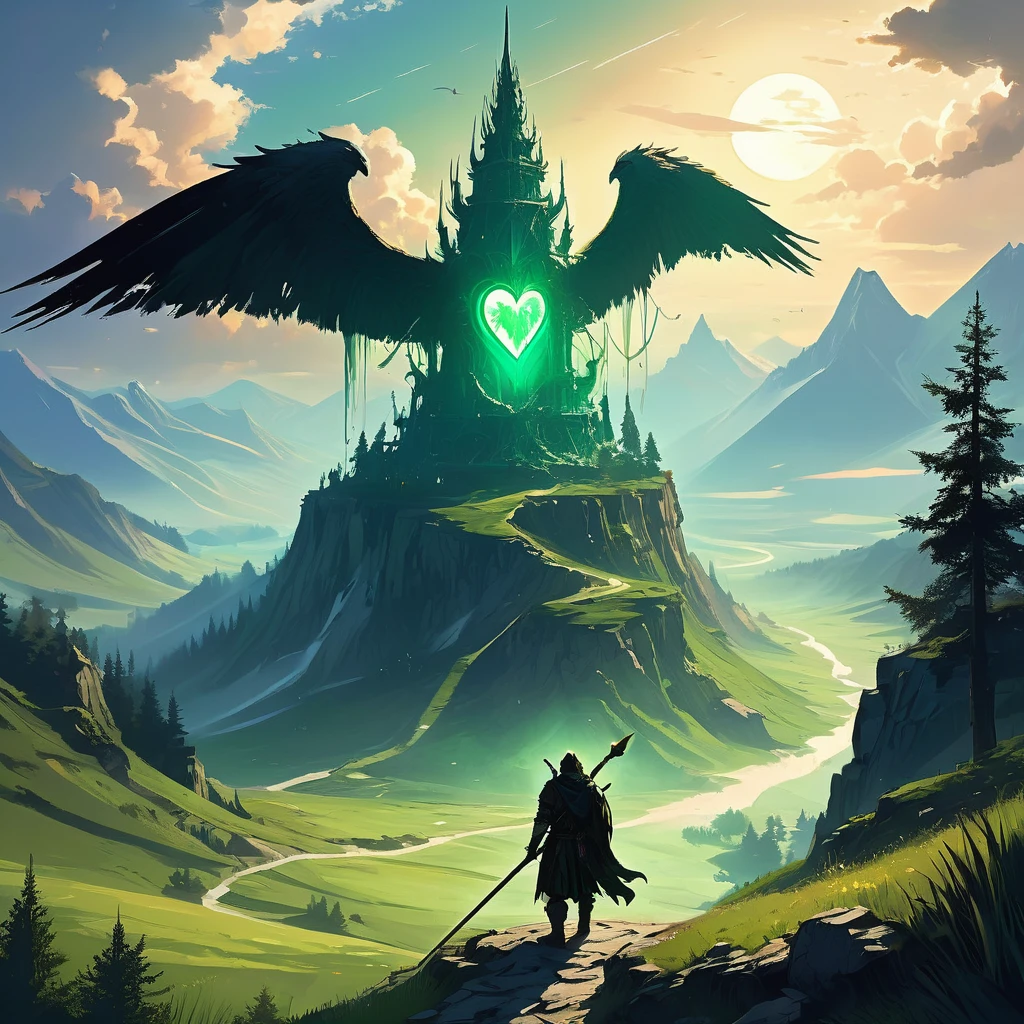 Amidst the rugged peaks of the Verdant Spine Mountains, where emerald valleys stretch beneath an endless sky and ancient stones bear witness to forgotten battles, strides a young farmhand named Ealdric. His tousled black hair catches the sunlight filtering through dense canopies of towering pines, casting dappled shadows on his weathered brown tunic and leather breeches.
Ealdric's journey through the mountain pass is fraught with both peril and wonder. Around him, the land teems with whispers of eldritch creatures and the remnants of ancient magic—a testament to a time when wizards and warlords waged battles for dominion over these untamed lands. The air is alive with the scent of pine and wildflowers, and the distant cry of a mountain hawk echoes through the valleys below.
With a satchel slung over his shoulder and a wooden staff in hand, Ealdric navigates the winding trails that lead deeper into the heart of the mountains. Each step brings him closer to the mysteries that lie hidden amidst the craggy peaks and shimmering lakes, where legends of lost kingdoms and fabled treasures beckon to those brave enough to seek them.
In the distance, the silhouette of an ancient watchtower stands sentinel against the azure sky, its crumbling battlements a testament to the passage of time and the resilience of those who once called these mountains home. Ealdric pauses, gazing out across the sweeping vista of rolling hills and verdant meadows that stretch as far as the eye can see—a world ripe with adventure and untold secrets waiting to be discovered.
In this AI-generated image inspired by medieval dark fantasy, capture the essence of Ealdric's journey: the juxtaposition of youthful innocence against the backdrop of a rugged and mystical landscape, where every shadow holds the promise of peril and every ray of sunlight illuminates the path to destiny.