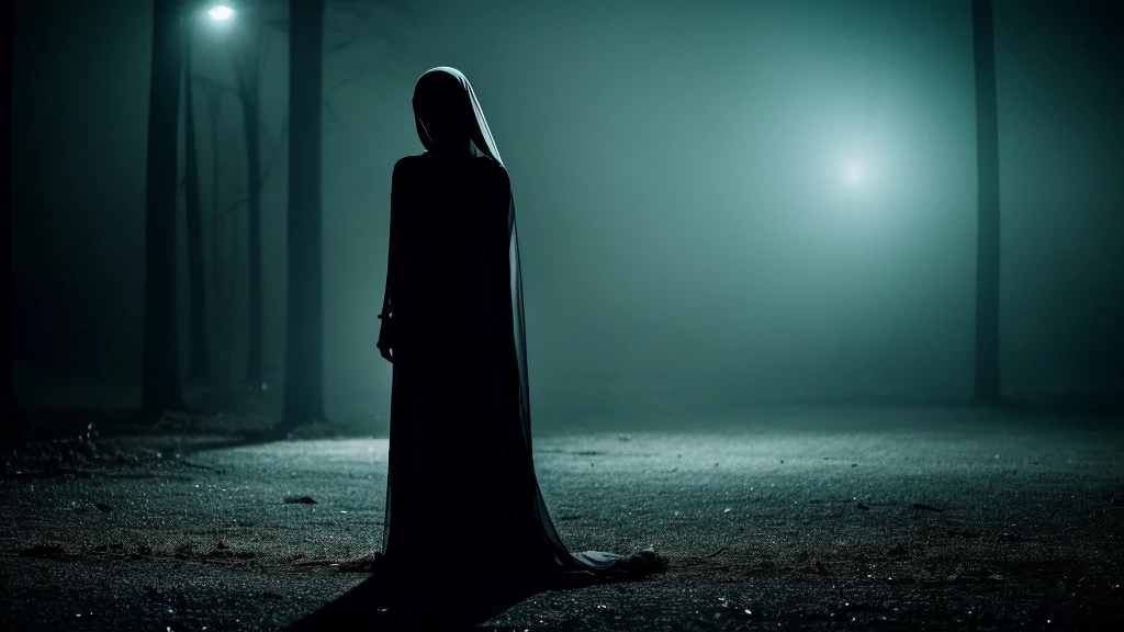 It was a ghost of the woman without a lower part of the body that appeared from darkness. 

 ghost scary late night creepy 
frightening