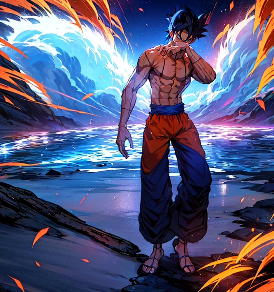 goku, posing, with kung fu pants, manga style