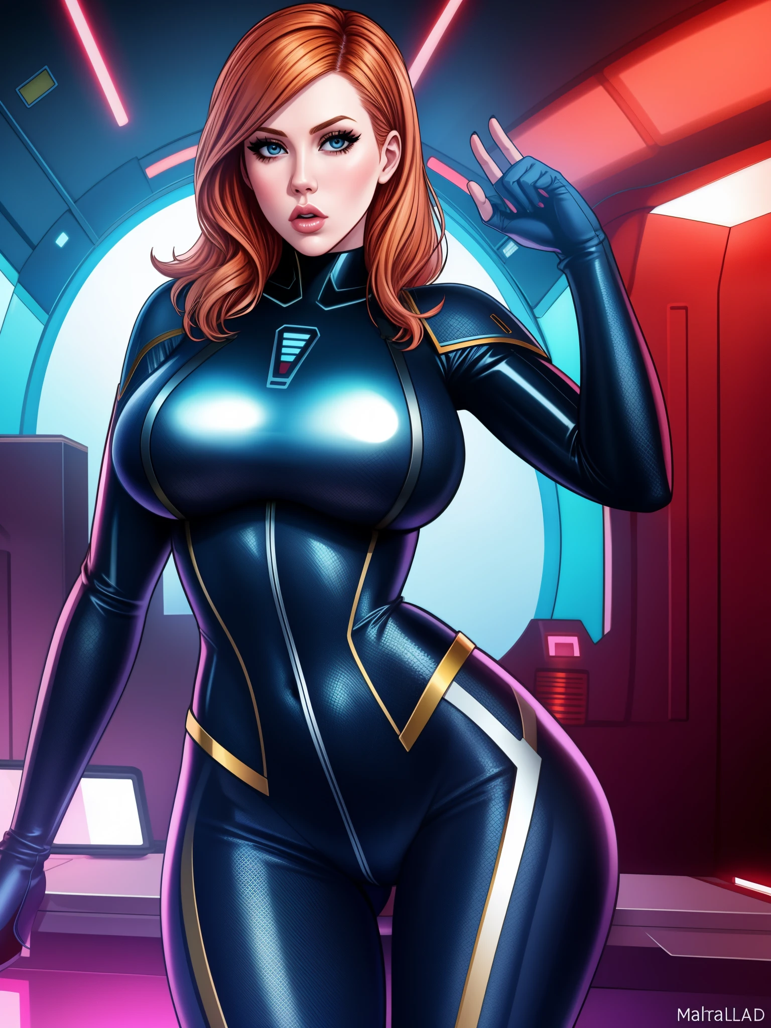 Maitland Ward, futuristic bodysuit, 1girl
