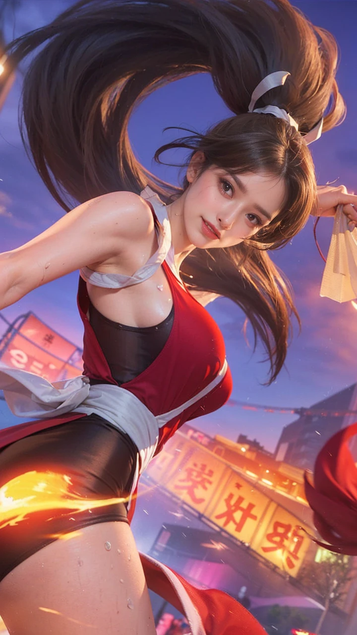 ((masterpiece, Top image quality, hight resolution、solo、small tits、Sleeveless uniforms on land、track and field athlete、high-ponytail Hairstyle、no-good、full body Esbian、A smile、A slight smil、Tecateca skin、glowy skin))、Sweaty face、latina, puberty, full of sweat、red lipsticks、Walk along the tracks of the athletics stadium、solo、On both hands and hips、Navel is visible、((Thigh Raising Training))、((Running on the track))、(((Macho Body)))、((Uniform wet with sweat))、(((see the whole body)))