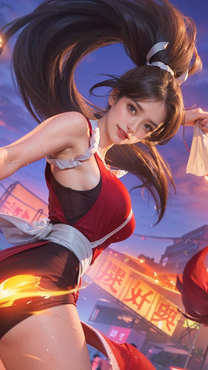 ((masterpiece, Top image quality, hight resolution、solo、small tits、Sleeveless uniforms on land、track and field athlete、high-ponytail Hairstyle、no-good、full body Esbian、A smile、A slight smil、Tecateca skin、glowy skin))、Sweaty face、latina, puberty, full of sweat、red lipsticks、Walk along the tracks of the athletics stadium、solo、On both hands and hips、Navel is visible、((Thigh Raising Training))、((Running on the track))、(((Macho Body)))、((Uniform wet with sweat))、(((see the whole body)))