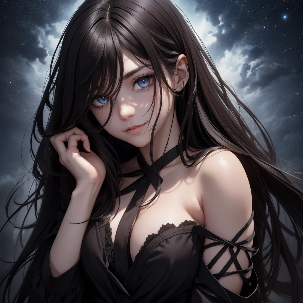 
, a man, black wings, dark brown hair, long hair, black eyes, beautiful eyes, dark sky, beautiful sky, blood on face, blood on clothes, blood on hands, blood,Big breasts, huges tiths, beautiful eyes, beautiful sky, sexy, long hair, short hair, space eyes, cute, light smile