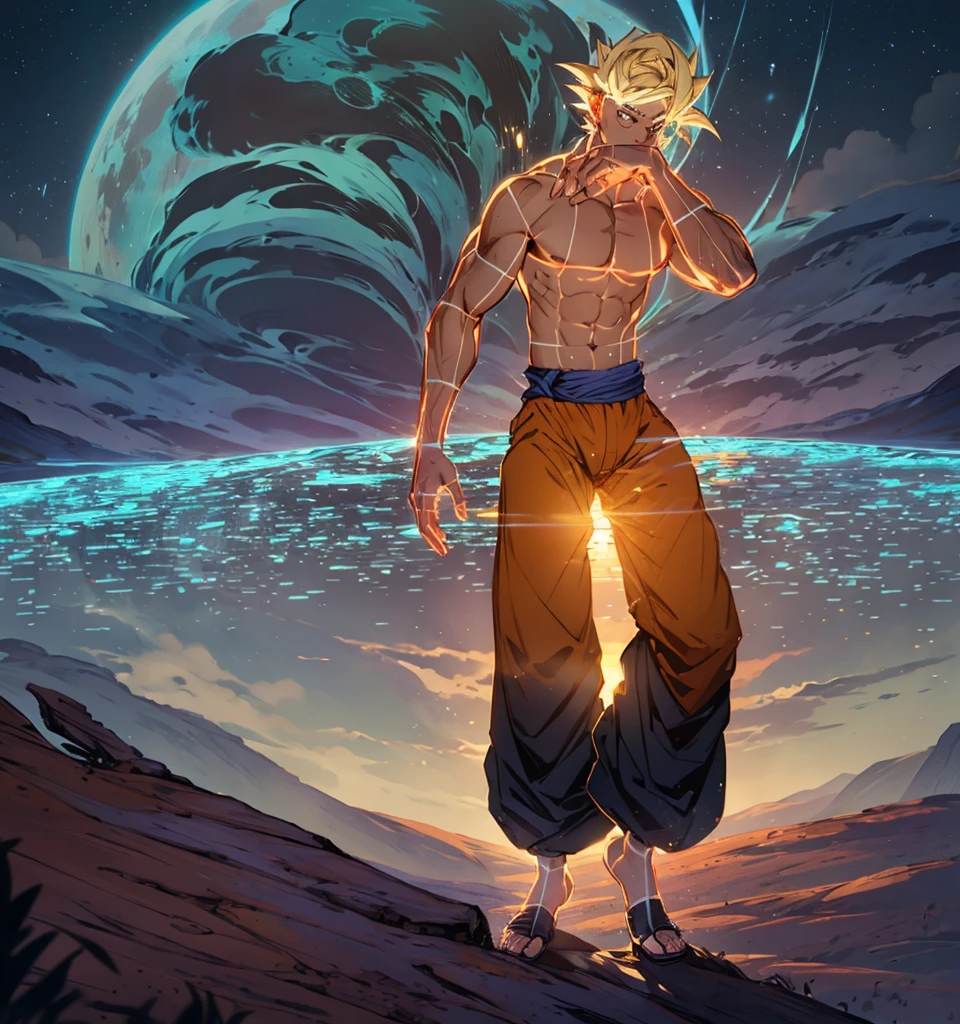 goku, posing, with kung fu pants, manga style
